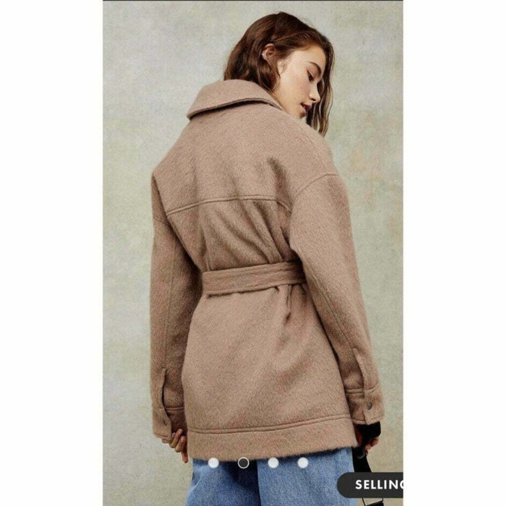 Topshop NWT Women's Tan Snap Button Belted Shacket Coat 12 - Picture 3 of 9